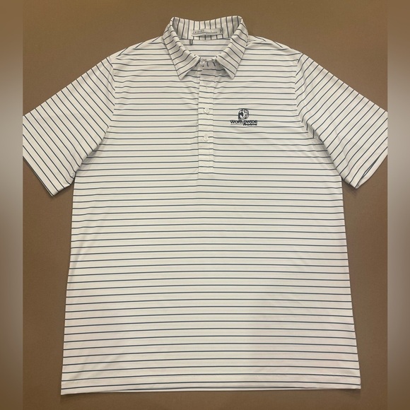 Criquet Other - Men’s Criquet Performance Blue & White Stripe Golf Polo Worldwide ProAms Logo L
